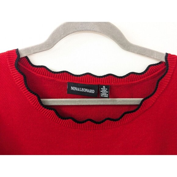 Red Bell Sleeve Knit Dress With Black Geometric Pattern By Nina Leonard  XL - Picture 4 of 8